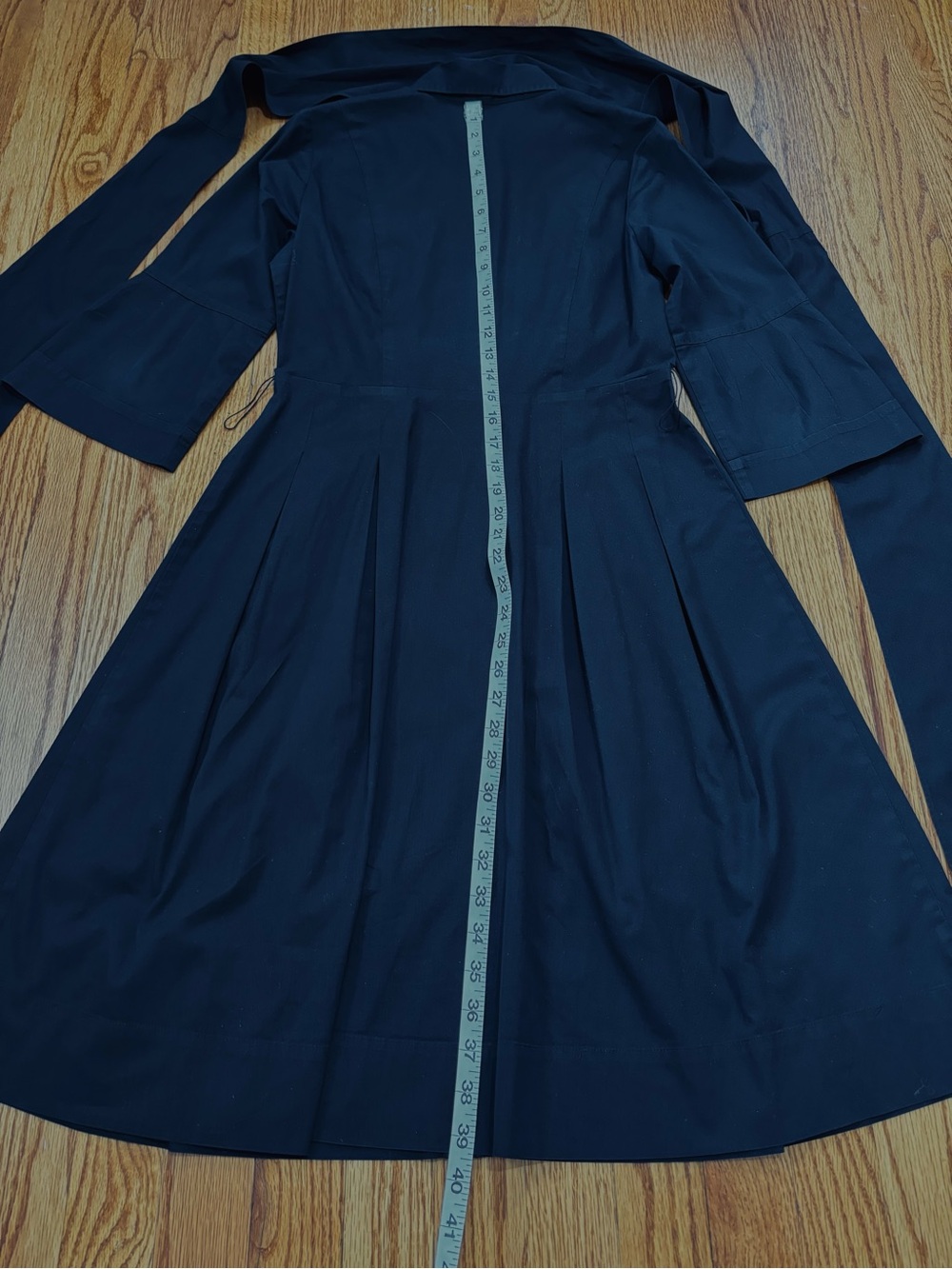 T Tahari Office black cotton button up 3/4 long sleeve belted A-line shirt dress - Picture 14 of 16